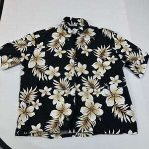 Pacific Legend Men Shirt 3XL Black Floral Button Up Short Sleeve Made in USA